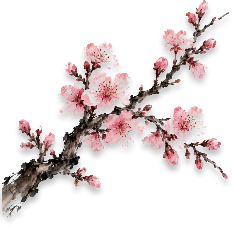 Ink cherry blossom branch